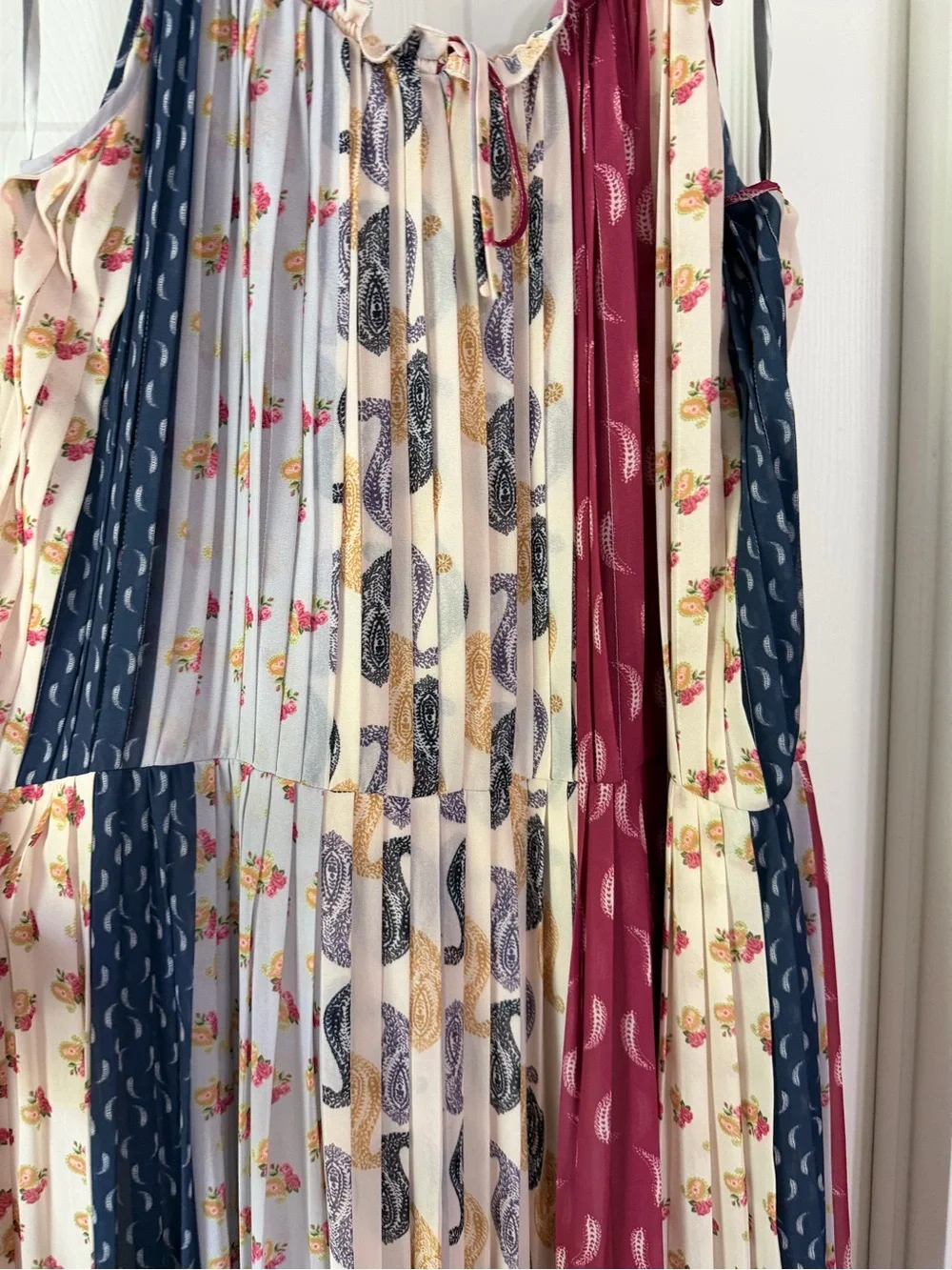Anthropologie brand Boho Patchwork Midi Dress - Cream, Navy & Burgundy 18w - Picture 2 of 3